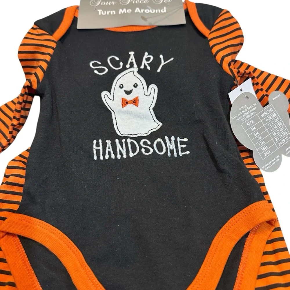 Baby Essentials Black and Orange Halloween Outfit “Scary‎ Handsome” 4-Piece Set